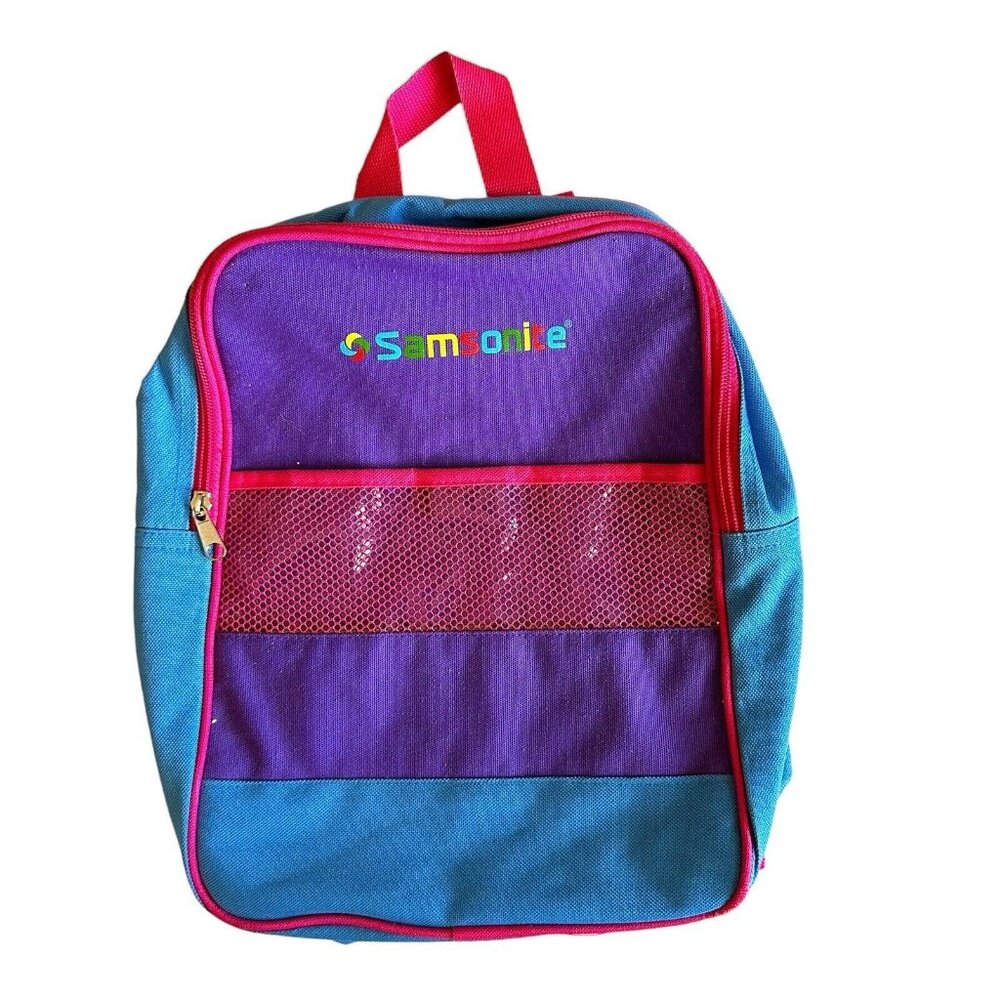 Vintage Samsonite Kids Backpack Colorblock‎ One Zip Pocket Purple Pink Blue